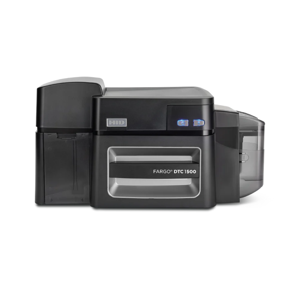 Front view of HID Fargo DTC1500 ID card printer designed for secure and cost-effective card issuance
